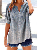 Women's Ethnic Gradient Paisley Art Pattern Print Short Sleeve V-Neck