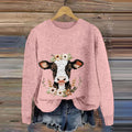 Women's Pink Floral Cow Cozy Sweater artswardrobe