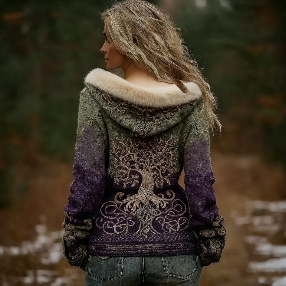 Bohemian Retro Gradient Color Women's Winter Knit Sweater Coat elevenforest