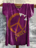 Women's Love Peace Hippy Art Print Cotton Crew Neck T-Shirt