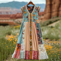 Women's Vintage Floral Patchwork Sleeveless Dress elevenforest