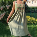 Holiday Style Crochet Patchwork Solid Color Print Linen Maxi Dress elevenforest