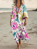 Women's Floral Print Art Print Pocket Cotton Dress