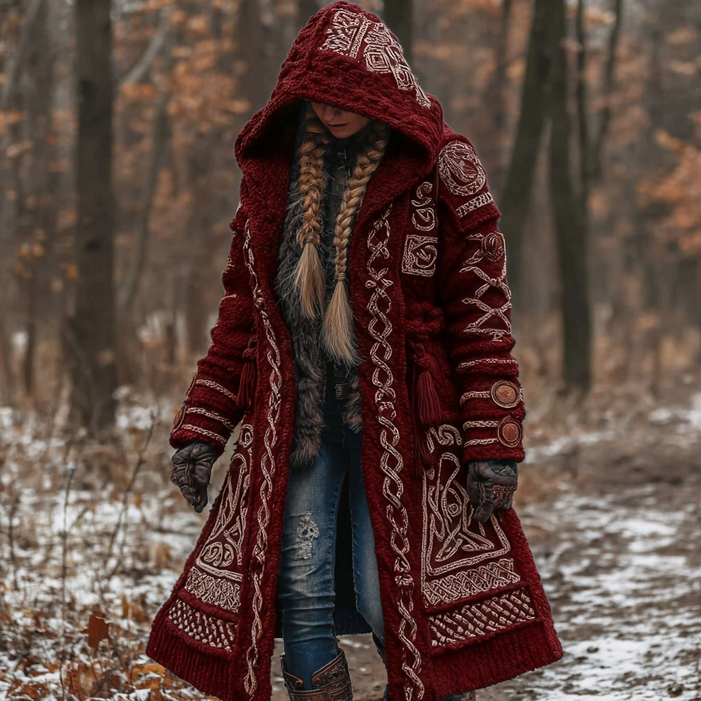 Women's Vintage Viking Celtic Knot Knit Long Sweater Jacket artswardrobe