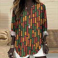 Comstylish Juneteenth Contrast Stripe Print V-neck Linen Blend Blouse