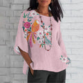 Comstylish Women's Vintage Floral And Bird Embroidery Cotton And Linen Shirt