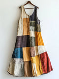 Vintage Patchwork Art Linen Blend Dress elevenforest