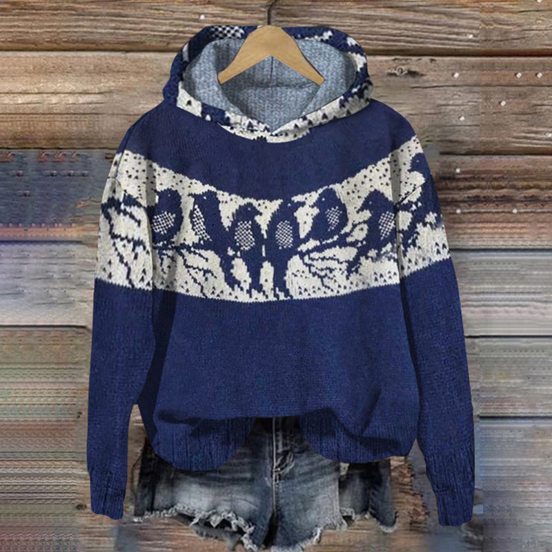 Vintage Bird Jacquard Knit Hooded Sweater elevenforest