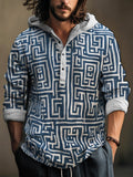 Greek Geometric Men's Hooded Linen Shirt elevenforest