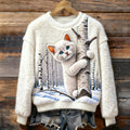 Comstylish Christmas Cat Art Women's Cozy Plush Sweater