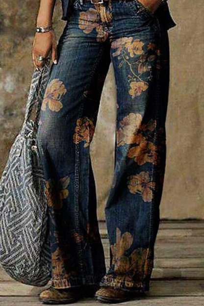 Print Patchwork Boot Cut Denim Jeans(8 Colors)