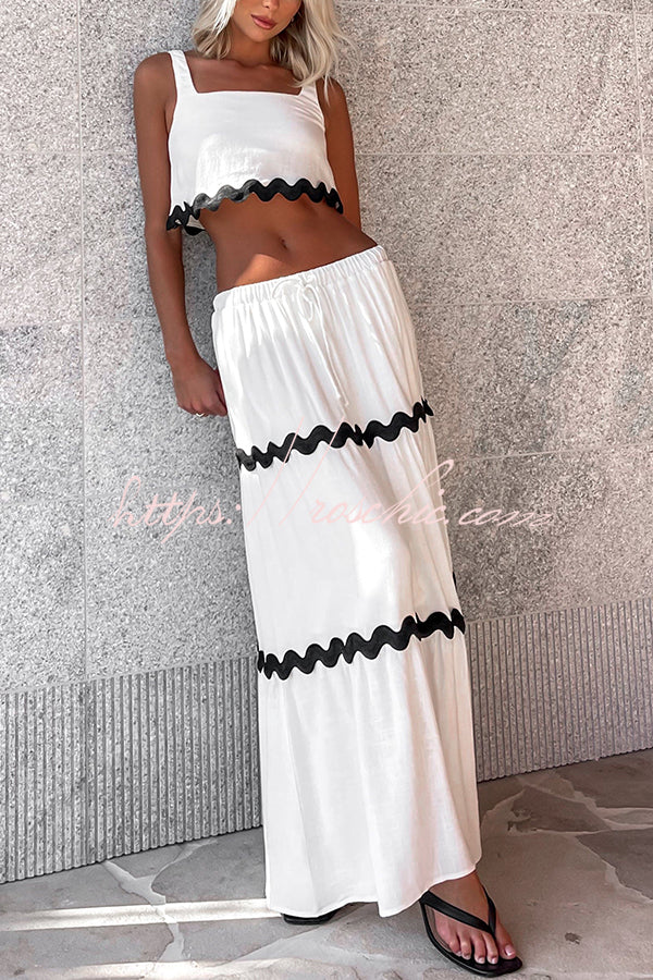 Napa Ric Rac Trims Sleeveless Crop Tank and Drawstring Elastic Waist Pocket Maxi Skirt