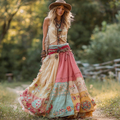 Women's Retro Floral Stitching Casual Skirt elevenforest