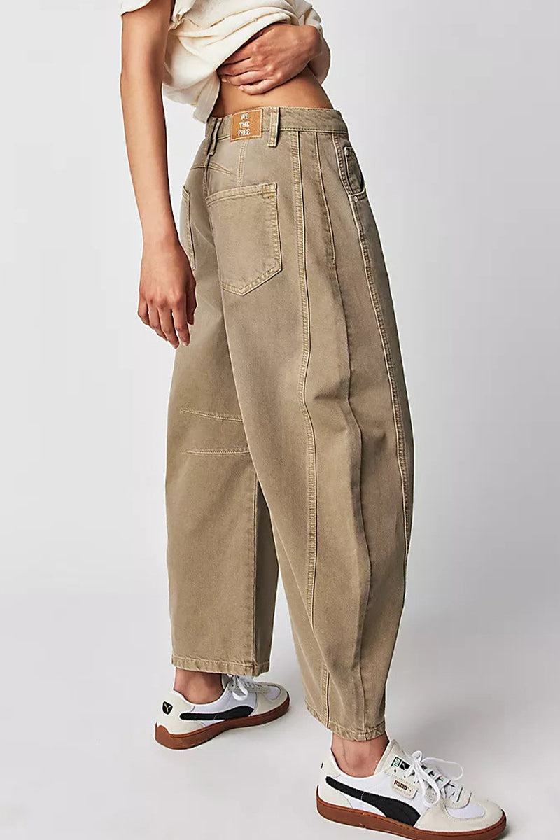 Pocket Without Belt Mid Waist Loose Denim Jeans(no Belt)
