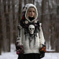 Comstylish Women's Vintage Rose And Skull Patchwork Knit Hooded Sweater