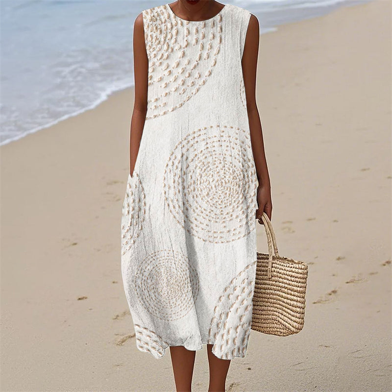 Ripples Japanese Sashiko Flowy Linen Tank Dress elevenforest
