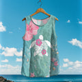 Women's Loose Sea ​​turtle In Floral Linen Sleeveless Tank Top elevenforest