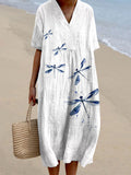 Women'S Dragonfly Print Linen Blend Dress