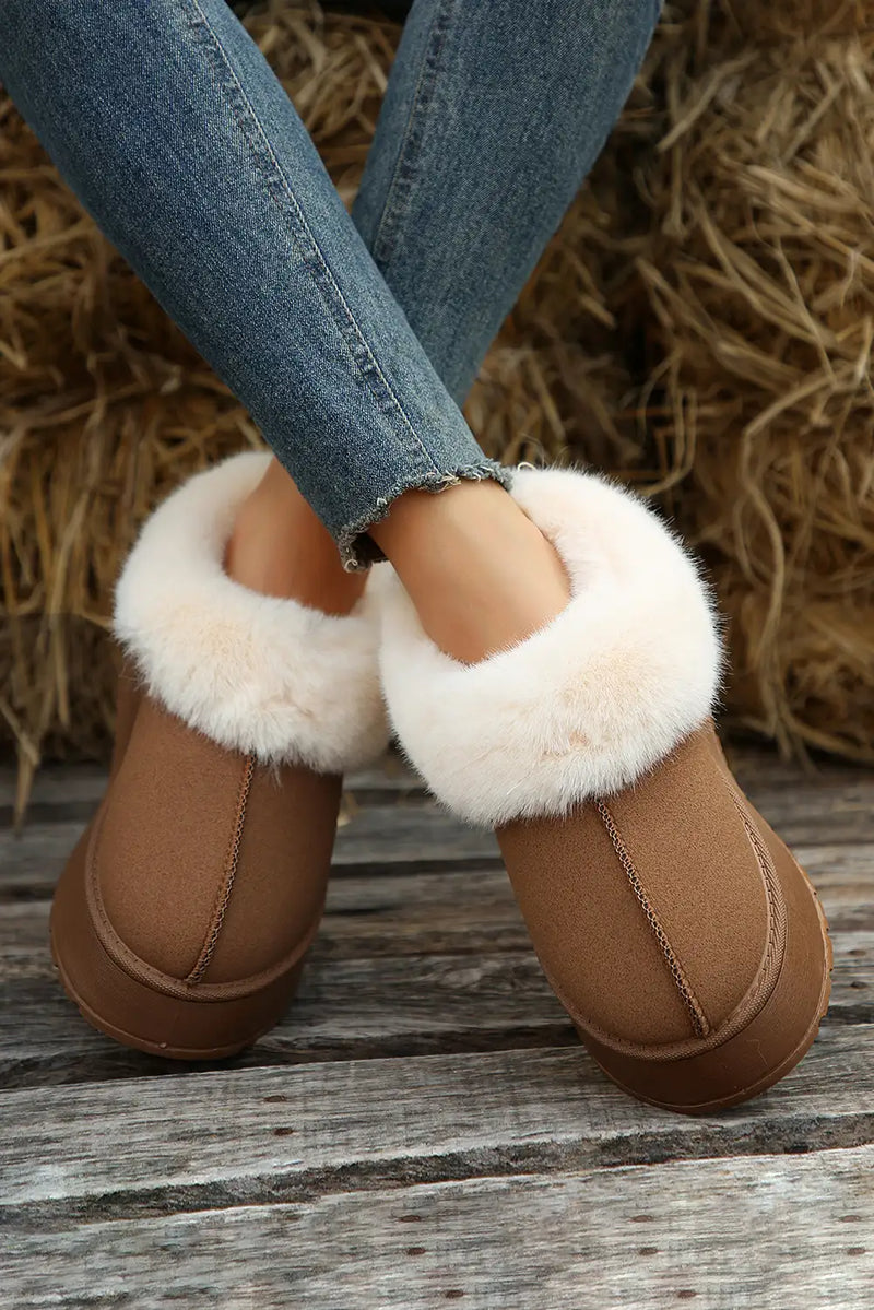 Chestnut Plush Suede Trim Snow Boots