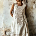 Vintage Floral Lace Art  Linen Comfy Tank Dress elevenforest