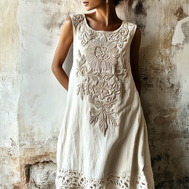 Vintage Floral Lace Art  Linen Comfy Tank Dress elevenforest