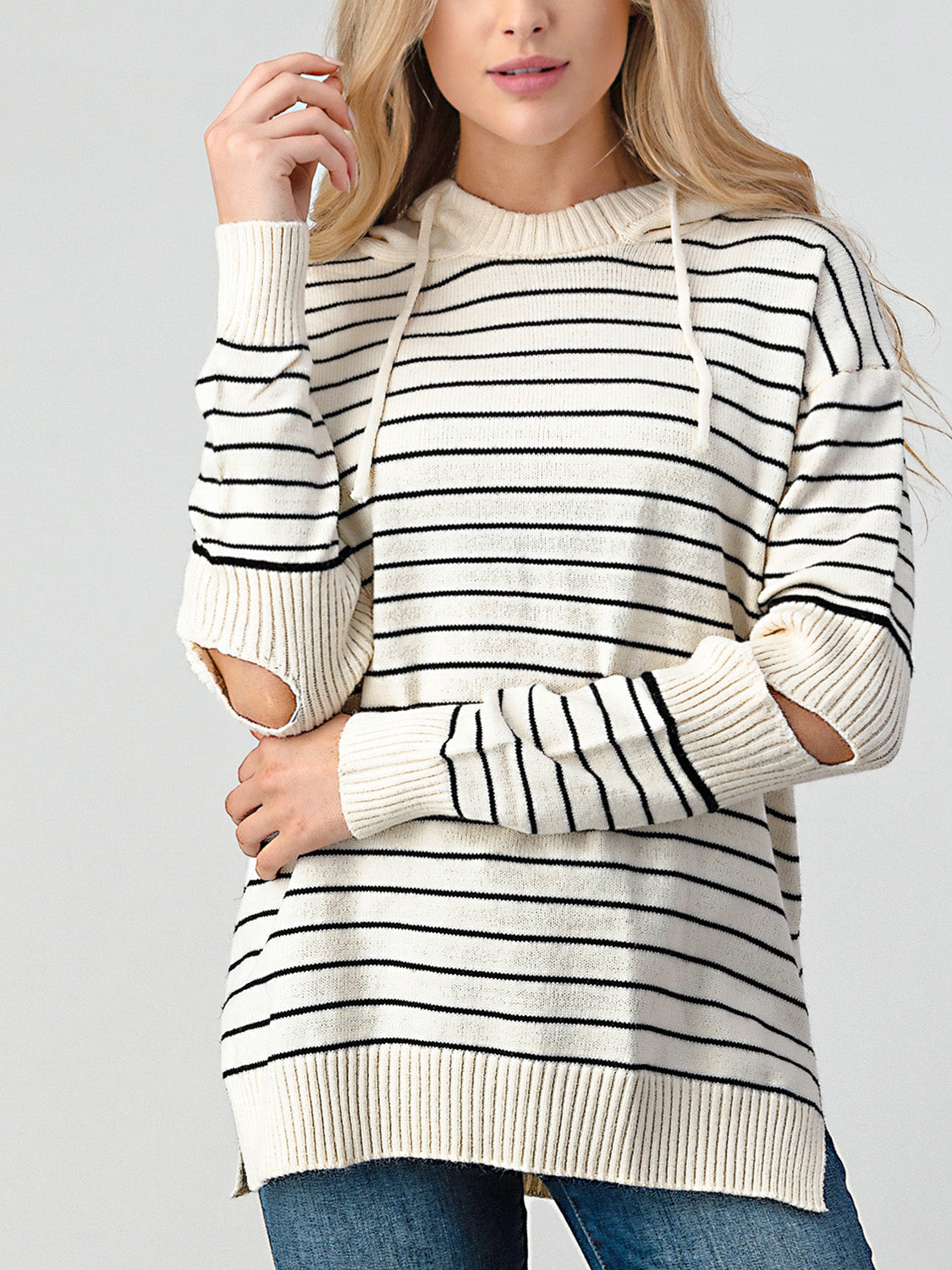 Diana® | Shiny striped slit sweater with cutouts
