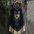 Viking Wolf Pattern Patchwork V-neck Tank Midi Dress elevenforest