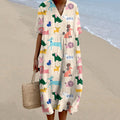 Comstylish Women's Retro Cute Color Dog Art Linen Dress