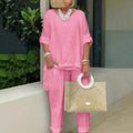 Casual Cotton Linen Solid Two Piece Set elevenforest