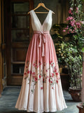 Floral Embroidered Pink Gradient Linen Maxi Dress elevenforest