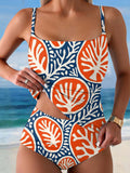 Women's Floral Art Summer Beach Halter Top And Triangle Briefs Tankini Set