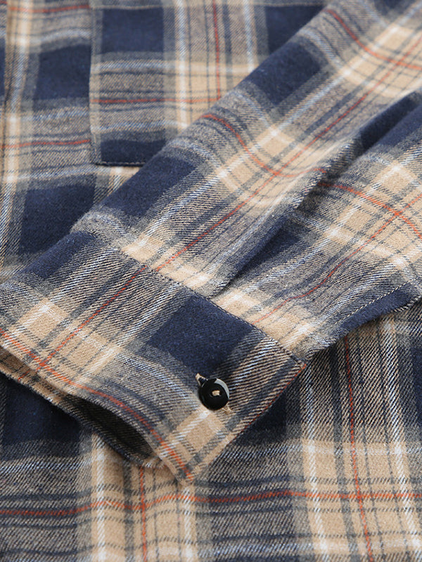 Long Sleeves Loose Plaid Split-joint Lapel Blouses