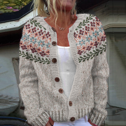 Vintage Icelandic Floral Art Print Cozy Button Sweater elevenforest