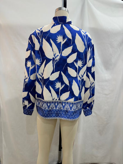 Spring Print Loose Collared Long Sleeves Shirt – Flower Pattern Blouse