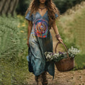 Women's Vintage Irregular Circle Pattern Linen Dress elevenforest