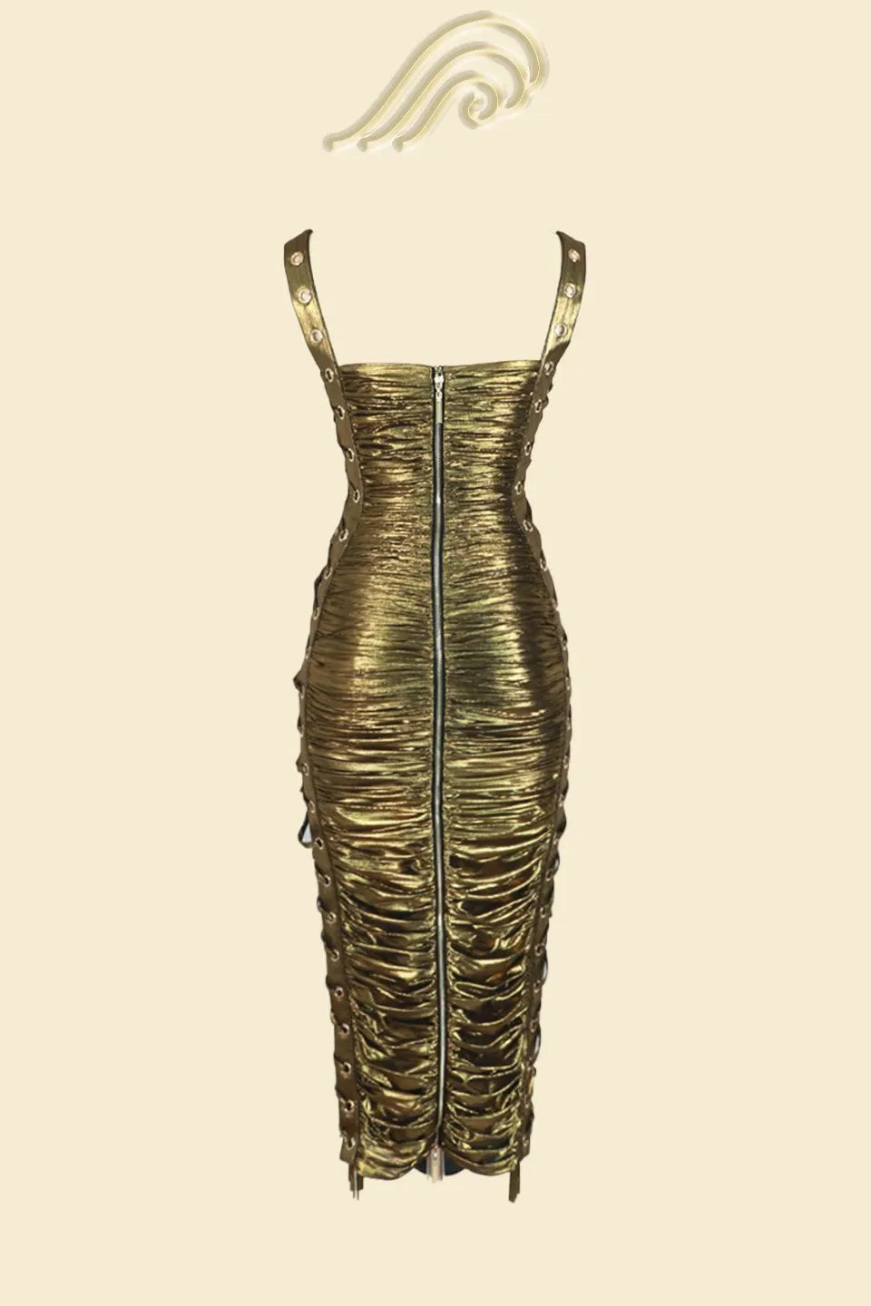Alyssa Metallic Drawstring Gathered Midi Dress