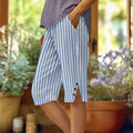 Retro Stripe Pattern Art Graphics Button Slit Design Cozy Linen Shorts elevenforest