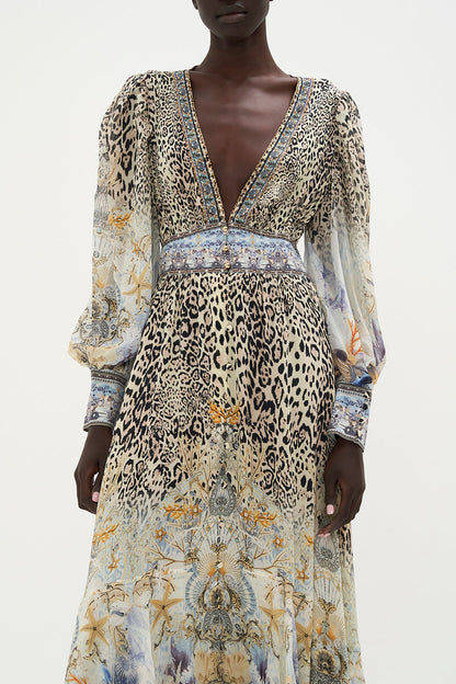 Chiffon Leopard Print V-neck Maxi Dress