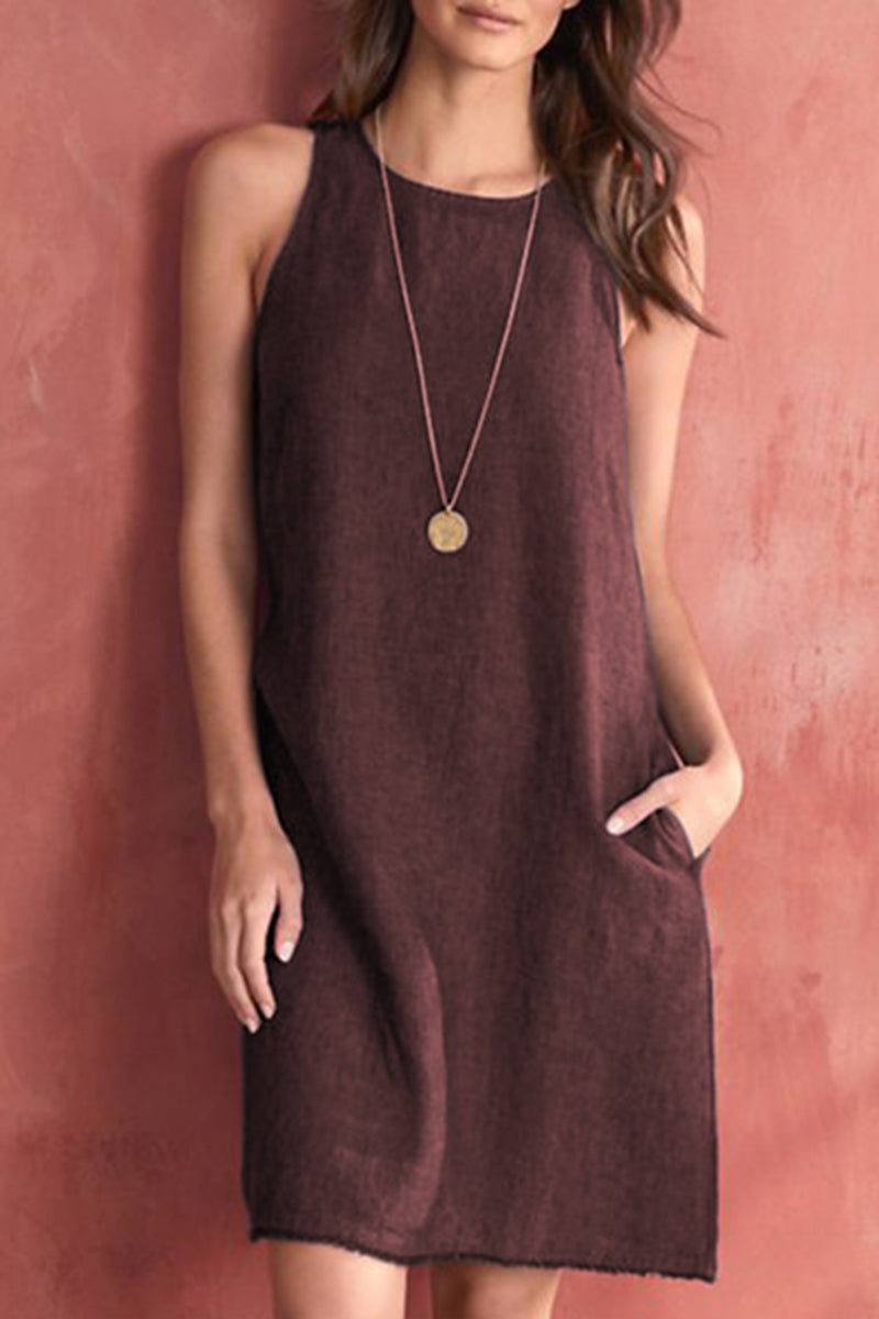 Basis Color O Neck Vest Dress Dresses(5 Colors)