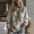 Women's Retro Floral Art Cozy Crew Neck Sweatshirt elevenforest