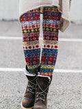 Vintage Boho Floral Colorful Striped Cozy Leggings elevenforest