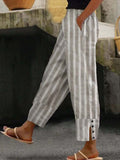 Casual Stripe Buttoned Split Linen Blend Cozy Pants elevenforest