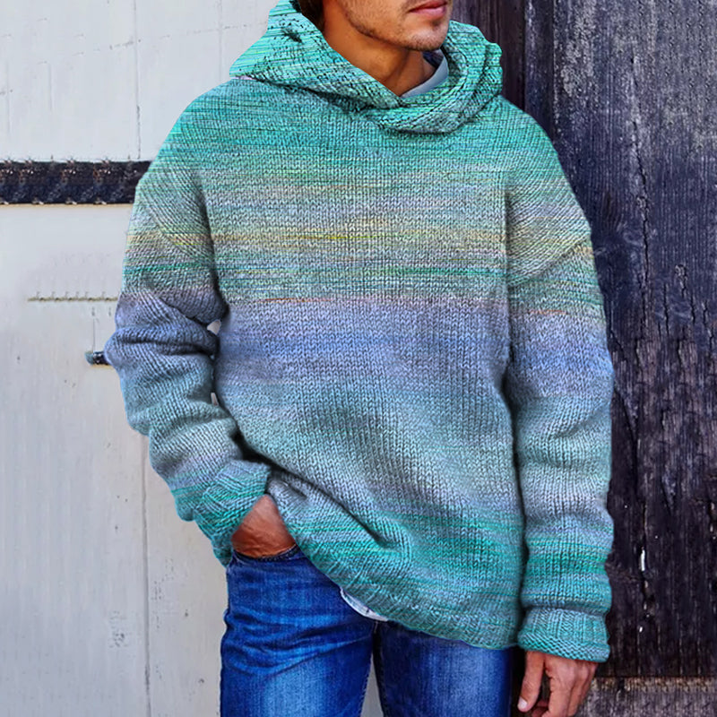 Men's Vintage Gradient Colorful Cozy Hooded Sweater elevenforest