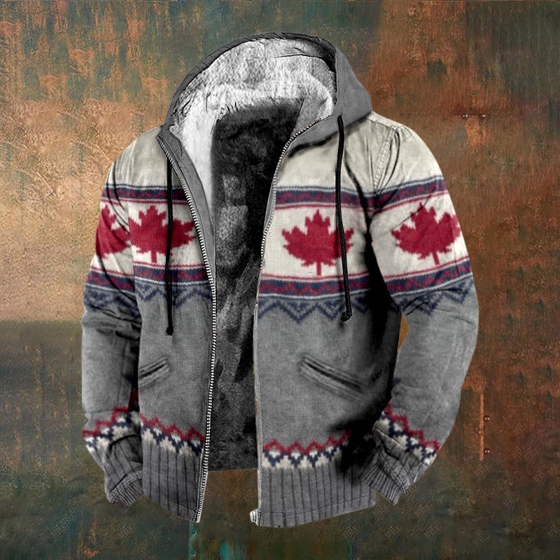 Men's Retro Canada Maple Leaf Contrasting Colors Zipper Jacket elevenforest
