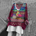 Women's Floral And Bird Art Print Cotton And Linen V-neck Shirt elevenforest