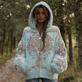 Women's Viking Pink Rose Tree Of Life Knit Zip-up Hooded Sweater elevenforest
