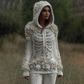Comstylish Women's Vintage Skeleton And Rose Art Cozy Hooded Sweater