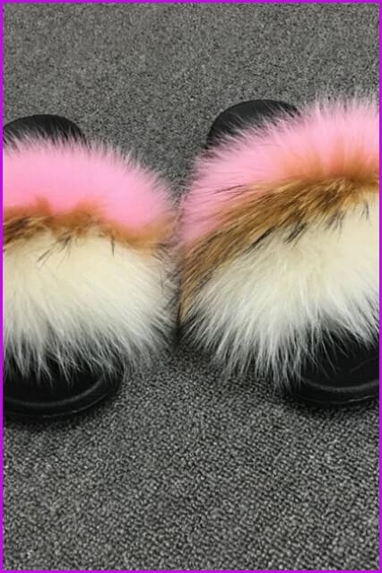 Pink White Fox Full-pelt Fur Slide Df003