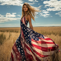 Women's Vintage Independence Day Flag Pattern Long Dress elevenforest