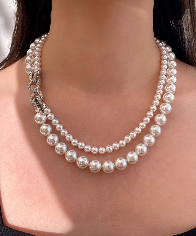 Light White Pearl Zircon Multi-layered Necklace